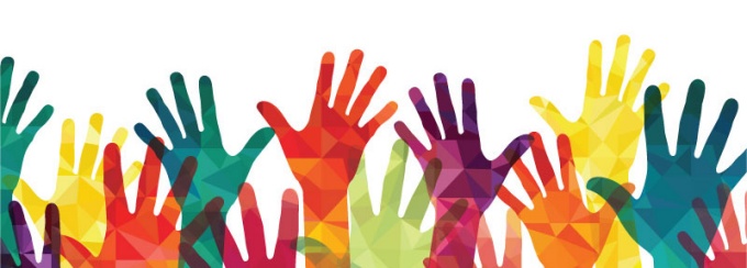 illustration of many hands in various colors. 