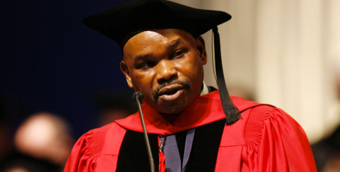 mutua speaking at commencement. 