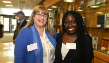 Zoom image: Vice Dean for Advancement Karen Kaczmarski ’89 welcomes Ariel Clarke. 