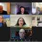 Zoom screen of 7 people participating in an online webinar. 