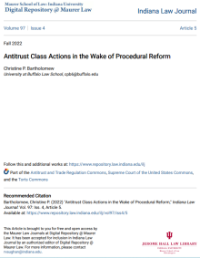 a screenshot of Bartholomew's article "antitrust class action in the wake of procedural reform". 