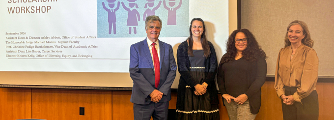 UB School of Law faculty and staff participate in a scholarship workshop designed to help students identify and apply for scholarship opportunities. 