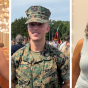 Three-photo collage featuring UB Law students. The images show a student portrait at an event, a student in military uniform outdoors, and a student portrait in a light blue top. 