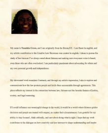 Text document with a short personal statement introducing Tanaisha Green. 