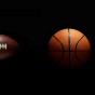 Row of five sports balls on a black background, including a football, basketball, baseball, and tennis balls, evenly spaced across the image. 
