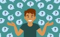 illustration of a person surrounded by question marks. 