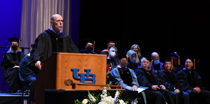 Hon. Eugene M. Fahey '84 delivers commencement address. 