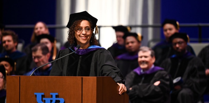 Hon. Eugene M. Fahey '84 delivers commencement address. 