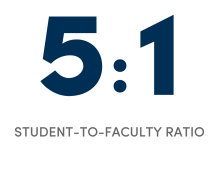 Large dark blue text reads &ldquo;5:1&rdquo; with smaller gray text below stating &ldquo;Student-to-Faculty Ratio.&rdquo;. 